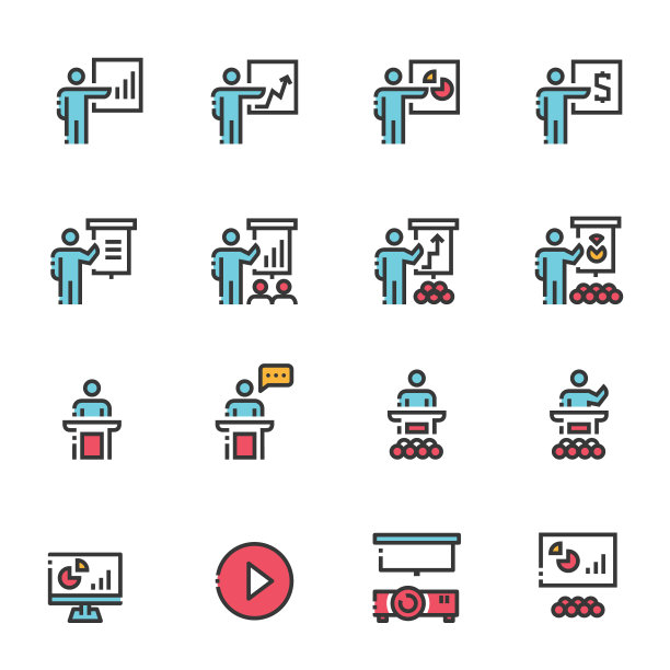 业务人员团队培训线颜色图标矢量插图图片下载