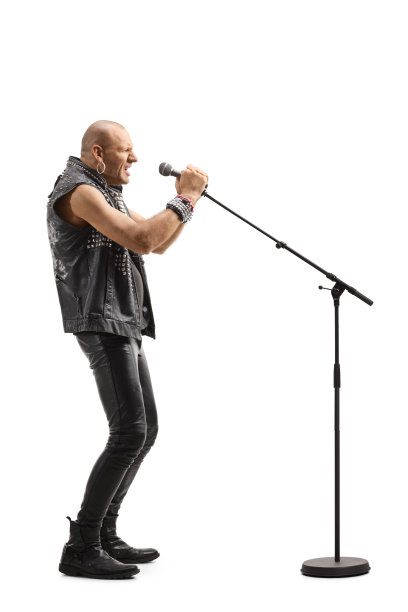 朋克男歌手在麦克风上签名图片下载
