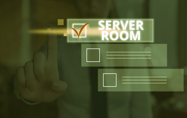 显示服务器室的手写概念。商业图片文本用于存储电力和操作计算机服务器的房间。图片下载