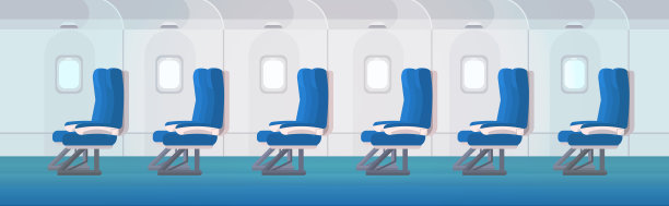 客机乘客座位排与舷窗空空如也，飞机登机内部无人图片下载