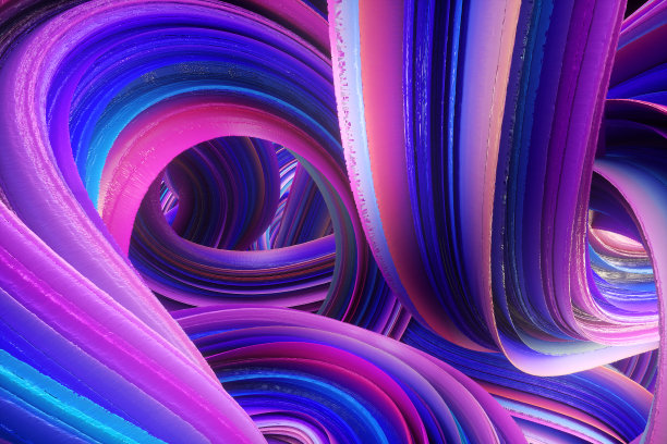 抽象蓝紫色背景，彩色霓虹线条，现代平面设计。3D渲染，3D插图。副本的空间。图片下载