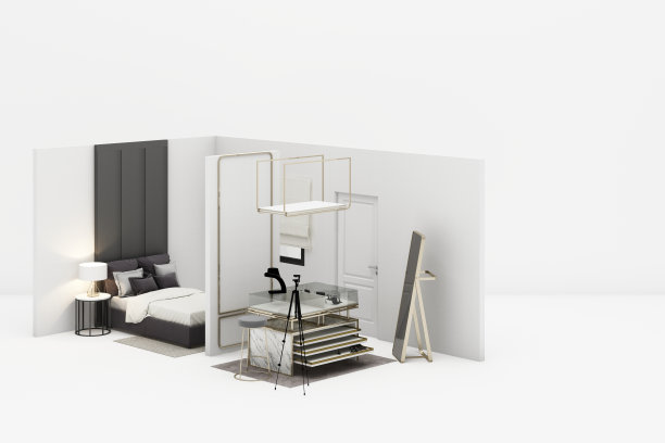 卧室与步入壁橱珠宝装饰在现代豪华风格和灰色调家具3d渲染图片下载