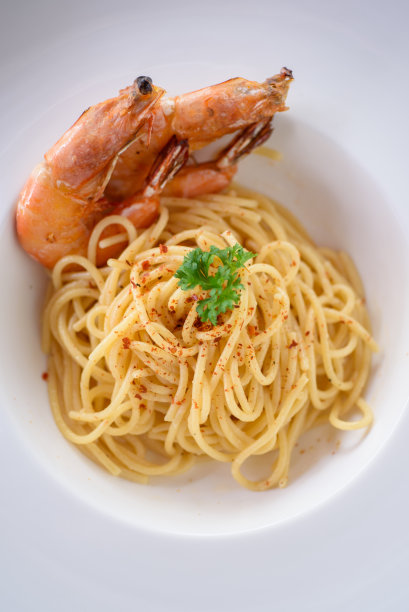 意大利面加煎虾图片下载