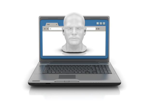 电脑笔记本电脑与网络浏览器和头部- 3D渲染图片下载