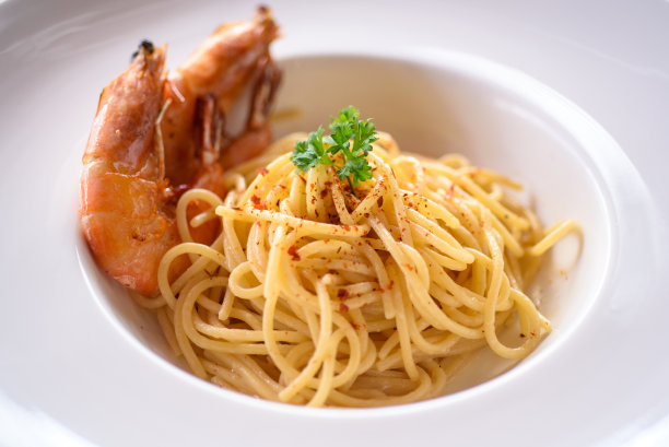 意大利面加煎虾图片下载