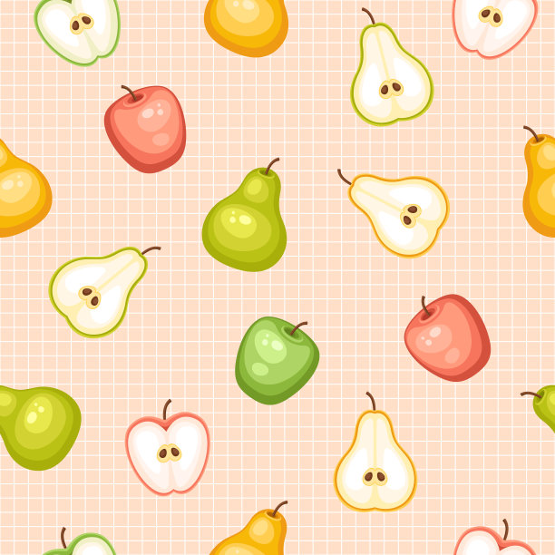 水果无缝模式与苹果和梨在网格背景图片下载