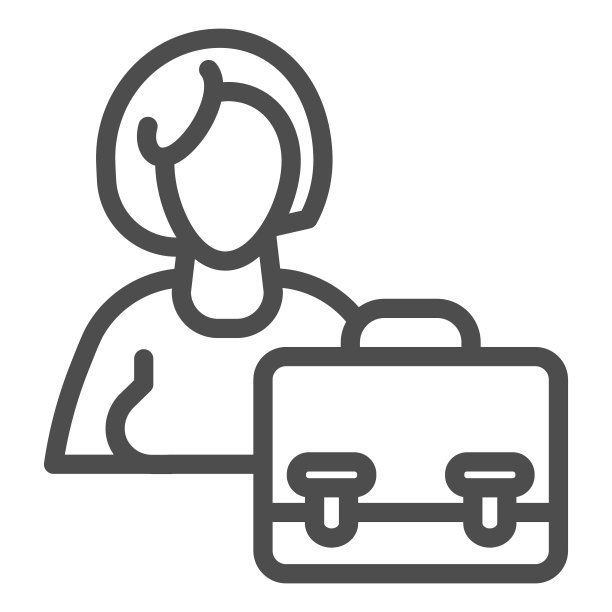 拿着公文包的女性轮廓线性图标：在白色背景上的女性候选人作品集轮廓图，用于移动概念和网页设计矢量图形图片下载