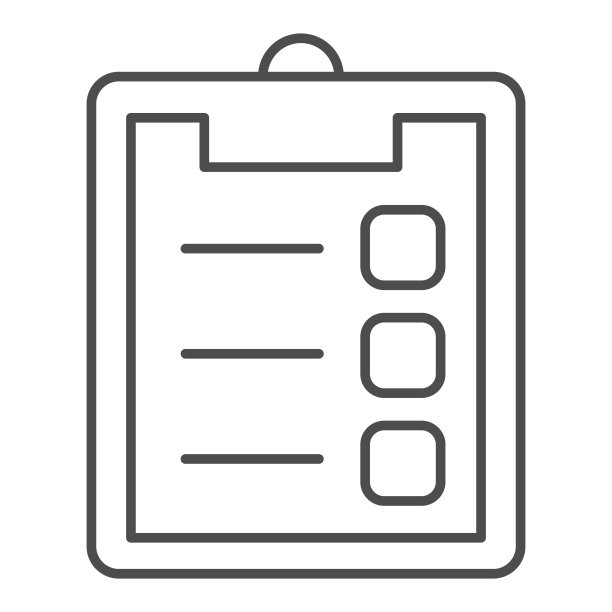 问卷表格板上细线图标。白色背景上无标记单元格轮廓样式象形图的检查表。检查表或剪贴板的移动概念和网页设计。矢量图形。图片下载