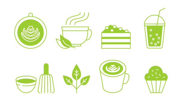 矢量抽象标志和品牌设计模板在时尚线性最小风格-绿色抹茶-图标集图片下载