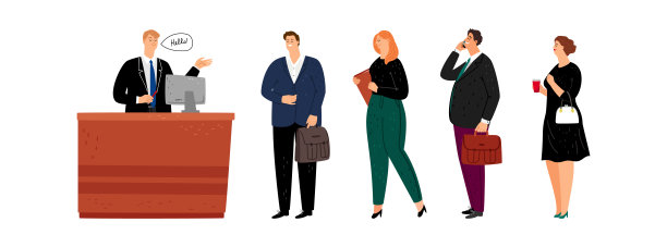人们在接待处排队图片下载
