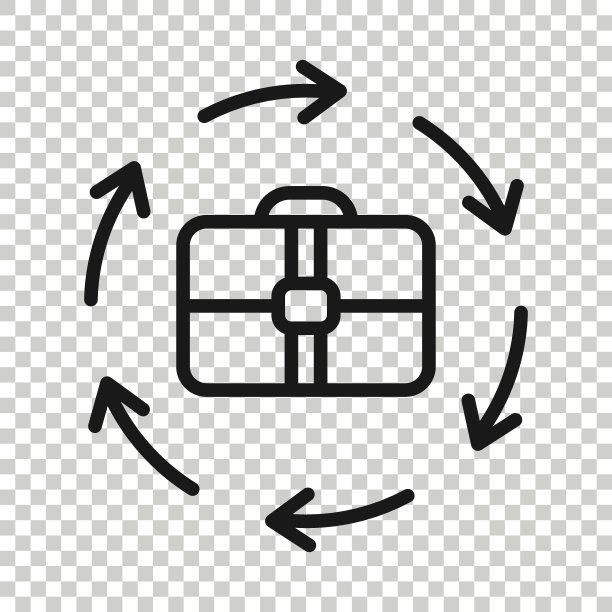 公文包与箭头图标在平坦的风格。商人袋矢量插图在白色孤立的背景。投资组合的业务概念。图片下载