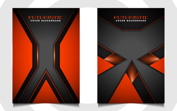 抽象的未来主义封面a4背景模板与橙色的技术风格概念上的黑色形状。现代布局矢量设计图片下载