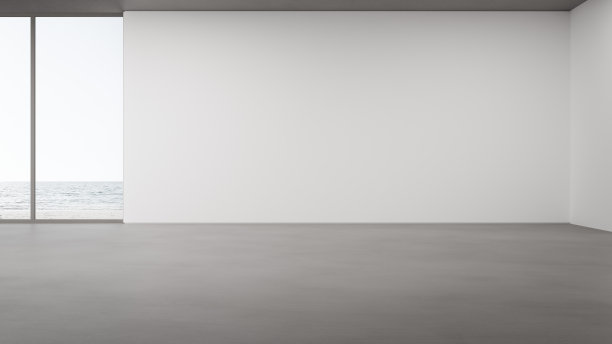 现代住宅或豪华酒店大客厅的空混凝土地板上的空白墙壁。图片下载