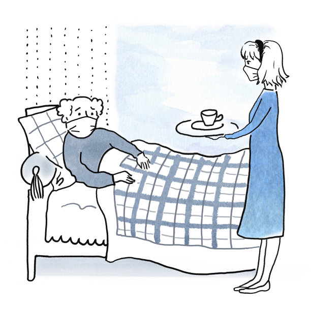 年轻妇女、护士、女儿，在床上照顾一位戴医用口罩的老人，给他喝东西，健康观念、老年观念、自我隔离和隔离新型冠状病毒图片下载