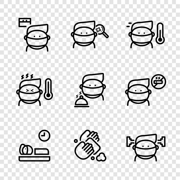 关注病毒元素图标集，病人符号向量的医疗卫生信息危重病知识设计的透明背景图片下载