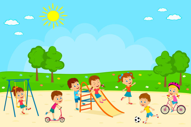 男孩和女孩在操场上玩图片下载