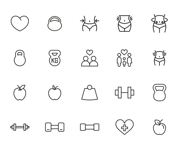 一大套健康系列图标。图片下载