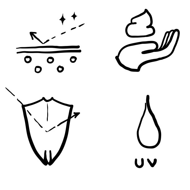 手绘皮肤护理线图标孤立的背景。向量防晒套装，医用霜元素，保护皮肤。涂鸦图片下载