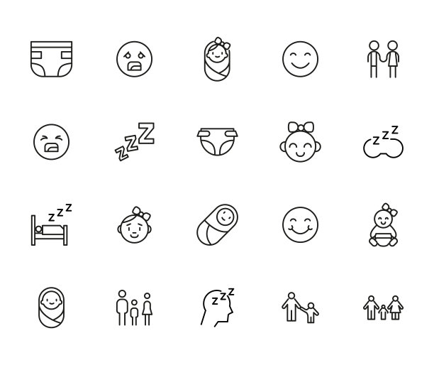 儿童系列图标的高级套装。图片下载