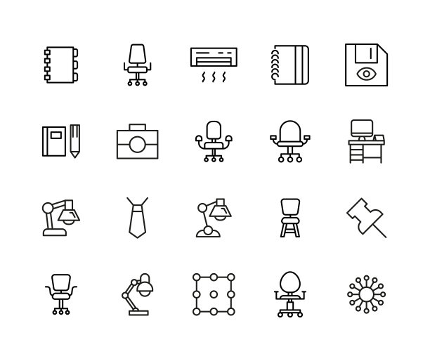 现代细线图标组办公室。图片下载