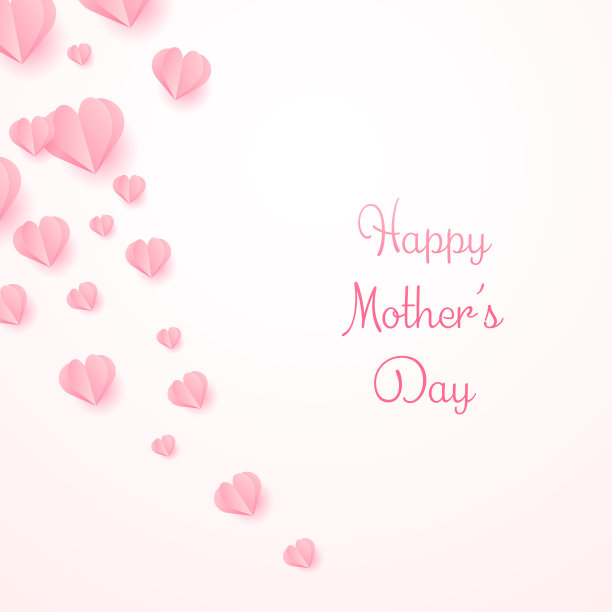 祝你母亲节快乐，粉红色的心会飞。矢量图图片下载