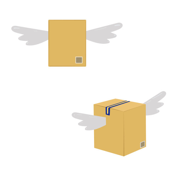 带翅膀的盒子矢量插图，非接触传递的标志。图片下载