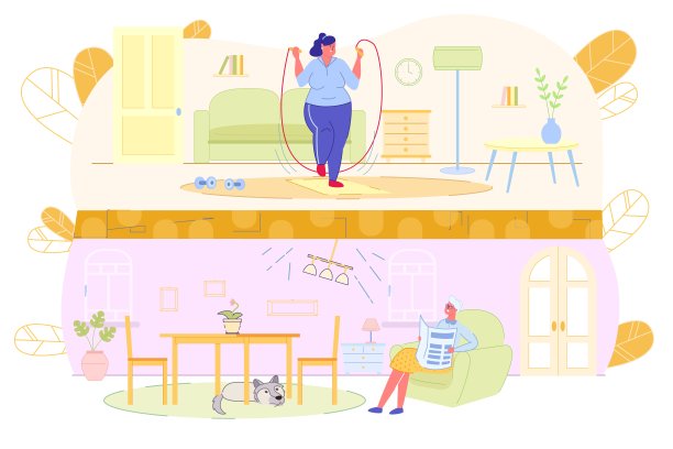 超重的女孩在公寓里喜欢运动。图片下载