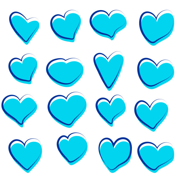 一套矢量绘图手工心在白色孤立的背景，平。图片下载