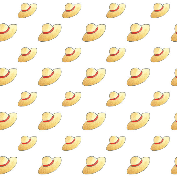 旅行帽无缝图案上的白色背景。夏装和配饰。卡通涂鸦水彩素描插图图片下载