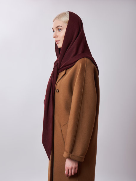 欧洲穆斯林妇女，金发，头巾，头巾披在头上。穿着大衣的漂亮女孩，柔软的皮肤，天然的化妆品图片下载