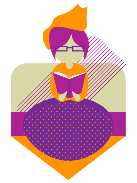 可爱的插画女孩坐在沙发上看书，猫在她的头上图片下载