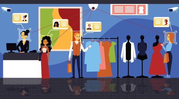 人脸生物识别系统扫描人平面矢量插图。图片下载