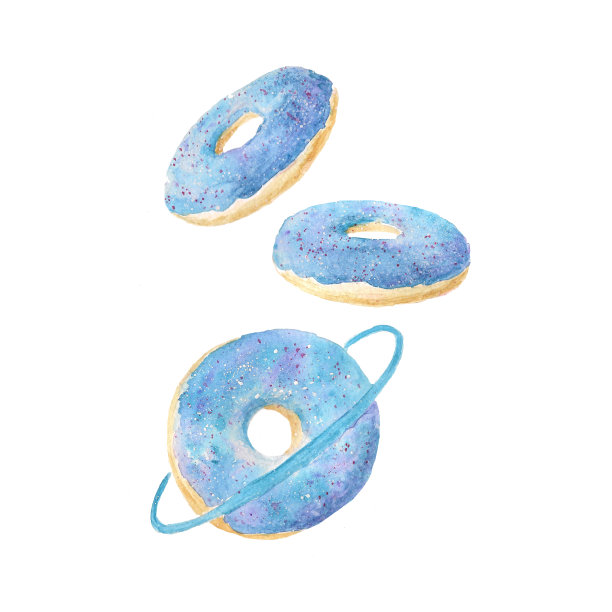 水彩蓝色空间甜甜圈图案上的白色图片下载