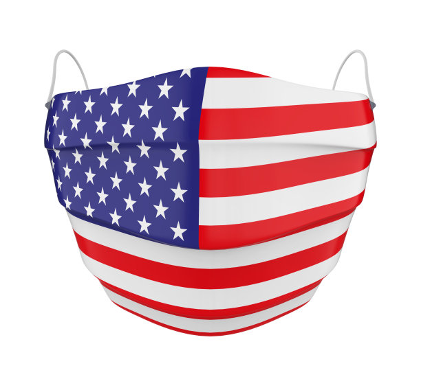 医用防护口罩与美国国旗隔离图片下载