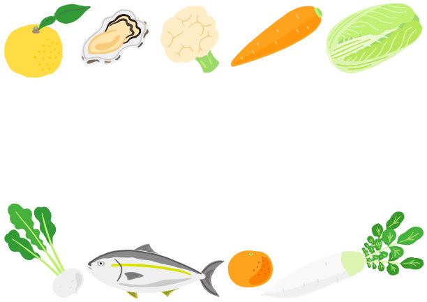 日本冬季蔬菜和鱼类装饰架图片下载