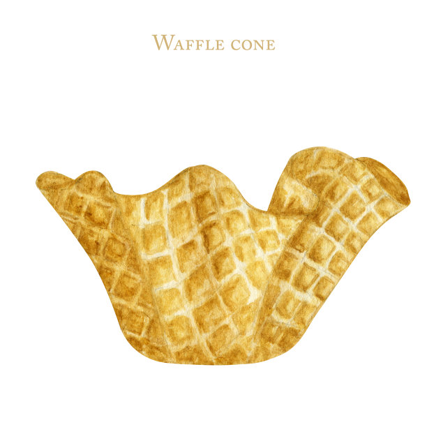 空的冰淇淋甜筒在白色的背景美味。逼真的水彩插图冰淇淋蛋筒孤立的白色背景图片下载