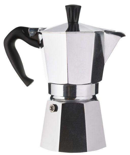 金属咖啡壶孤立在白色。家庭厨房用具图片下载