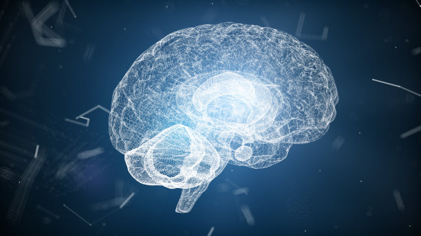 摘要医学蓝辉光脑线框网络与空间背景连线点。未来科学和医疗技术概念。摘要人体部位系统概念。三维演示图片下载