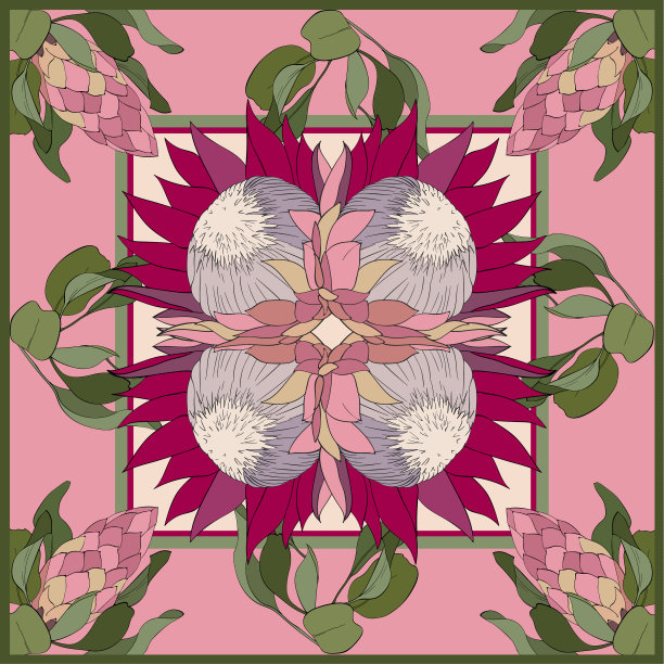 五彩丝巾与开花proteas。图片下载