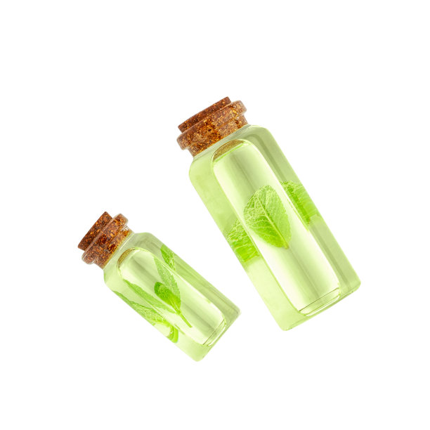 玻璃瓶与薄荷油隔离在白色背景图片下载