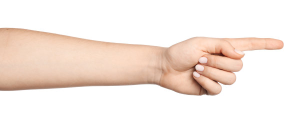 女性的手指向虚拟物体图片下载