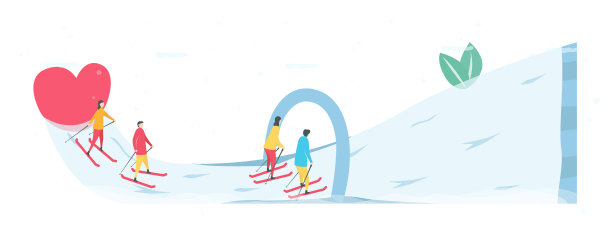冬季滑雪情侣人物设计矢量插画图片下载