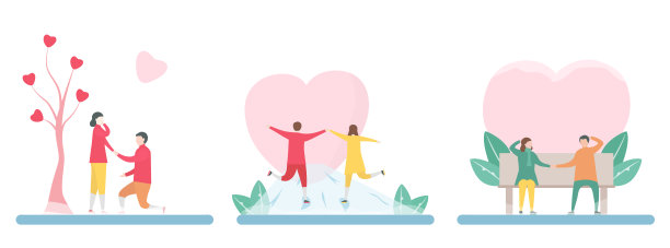 3套情人，玩滑冰孤立在白色背景的冬季季节。矢量插图是平面风格。图片下载