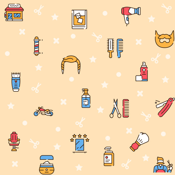 理发店轮廓图标设置在白色背景图片下载