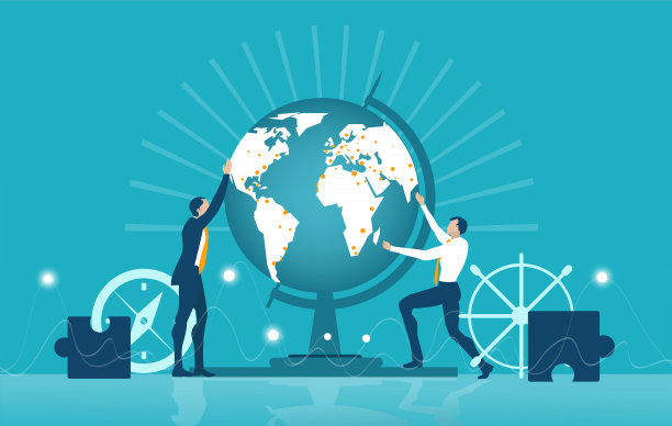 商业人士在全球滚动。国际业务，帮助和解决问题的概念说明图片下载