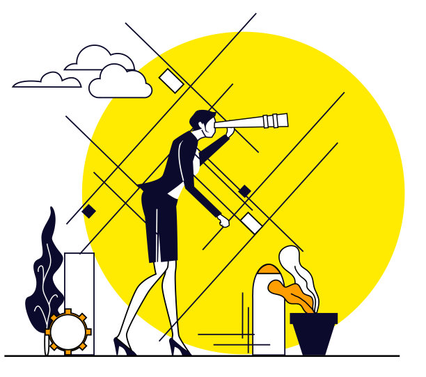 女商人用望远镜寻找新的商业前景。概念说明图片下载