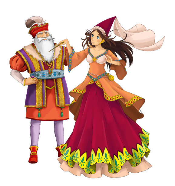 卡通欢快的夫妻在一起的浪漫场景-插图图片下载