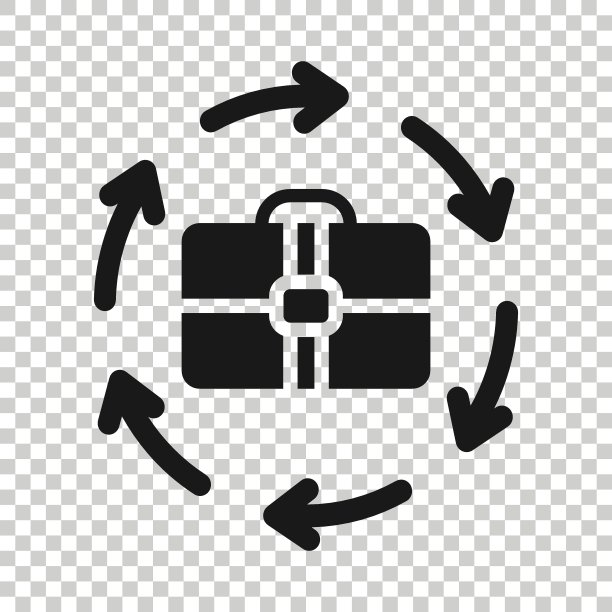 公文包与箭头图标在平坦的风格。商人袋矢量插图在白色孤立的背景。投资组合的业务概念。图片下载