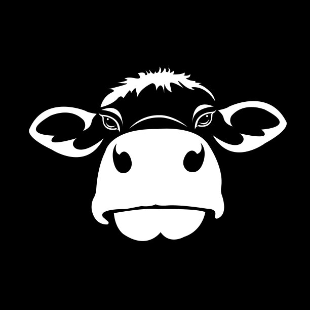 矢量图片牛头设计，标志设计，农场动物，黑白图片，线动物，在黑色的背景。图片下载
