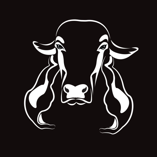 矢量图片牛头设计，标志设计，农场动物，黑白图片，线动物，在黑色的背景。图片下载